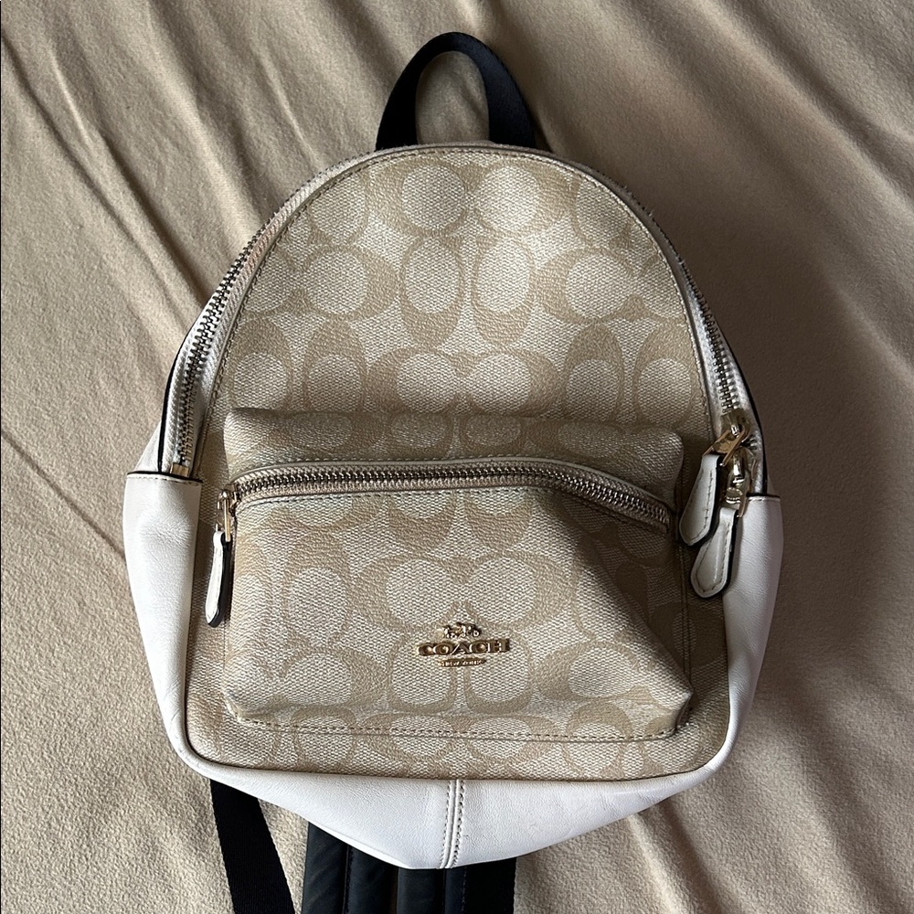 Coach Signature Beige and White Backpack